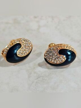 Vintage Napier Black Enamel & Crystal Earrings